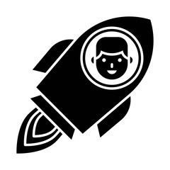 Rocket with face on the window vector illustration, solid style icon