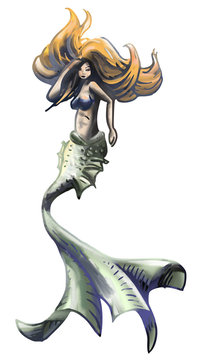 Beautiful mermaid illustration - colorful fantasy drawing