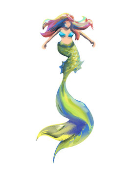 Beautiful mermaid illustration - colorful fantasy drawing
