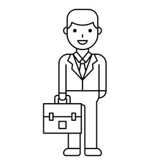 Businessman with bag vector illustration, line style icon