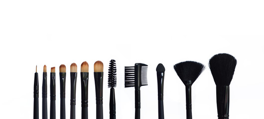 various makeup brush sizes isolated on white background