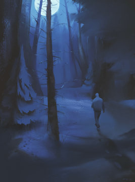 Man walking in forest