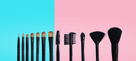 various brush sizes make up with a modern minimalist colorful background