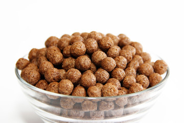 chocolate corn balls for breakfast in glass plate