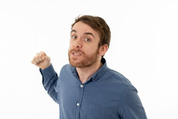 Fototapeta premium Portrait of young man with angry face looking furious. Human expressions and emotions