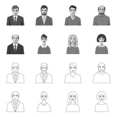 Vector illustration of hairstyle and profession sign. Collection of hairstyle and character stock symbol for web.