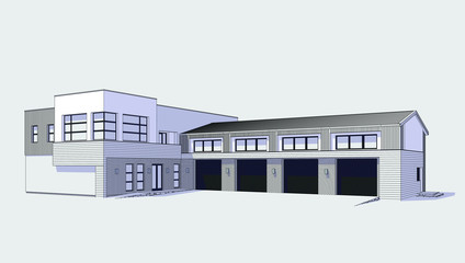 3d automobile repair shop. Architectural blueprint.