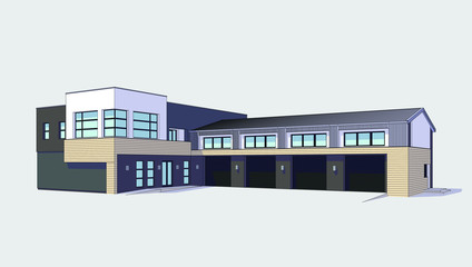 3d automobile repair shop. Architectural blueprint.