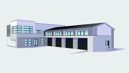 3d automobile repair shop. Architectural blueprint.