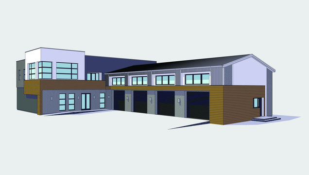 3d automobile repair shop. Architectural blueprint.