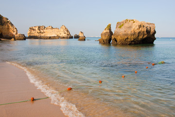 Rock formations in Lagos, Portugal.