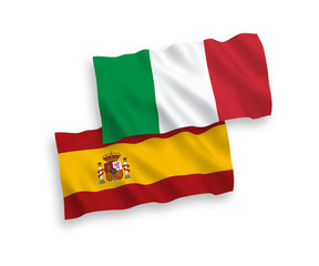 Flags of Italy and Spain on a white background
