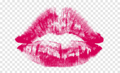 Realistic vector lip imprint isolated on transparent background. Decorative element for print or design.