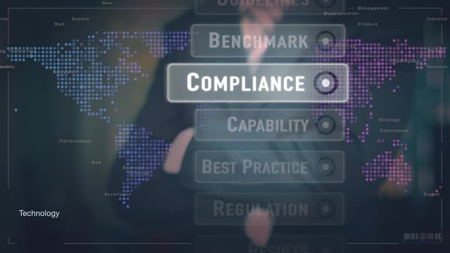 A businessman selecting a Best Practice business concept on a futuristic screen.