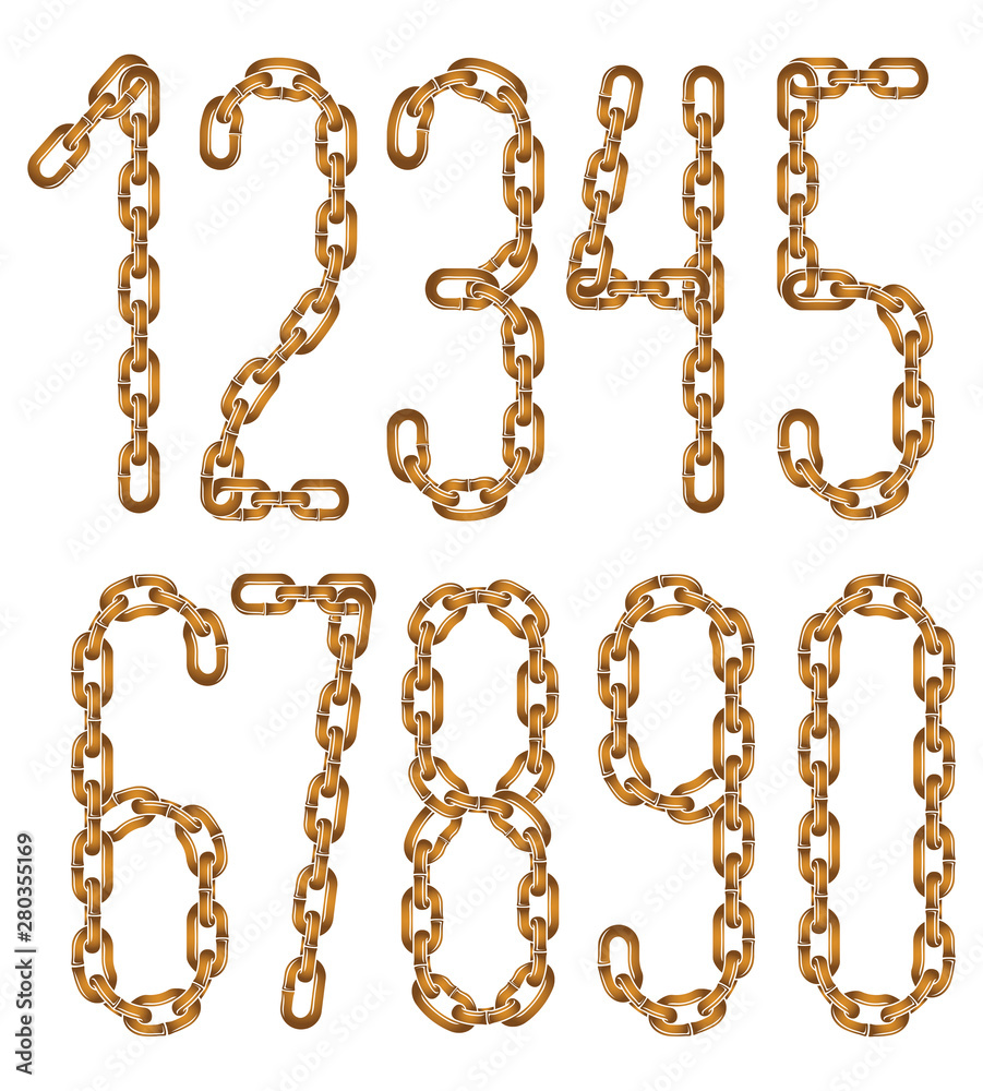 Poster vector numbers, modern numerals set. created using chrome chain, linkage.
