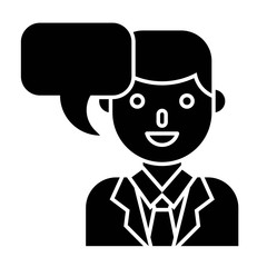 Businessman with bubble talk vector illustration, solid style icon