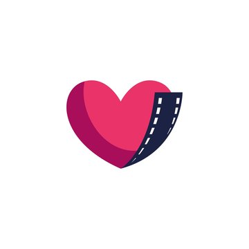 Heart Shape and Film Strip Valentine Isolated Logo Vector