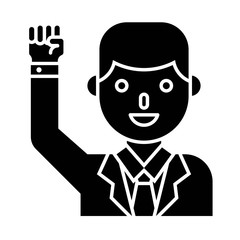 Businessman raising right arm vector illustration, solid style icon