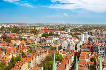 Gdańsk krajobraz miasta z punktu widokowego na wieży Bazyliki.