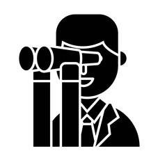 Businessman use binoculars vector illustration, solid style icon