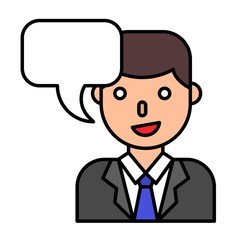 Businessman with bubble talk vector, filled style editable outline icon