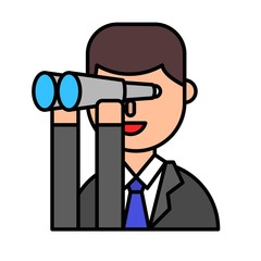 Businessman use binoculars vector, filled style editable outline icon