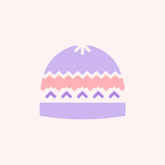 Flat style icon of winter hat with geometric pattern. Vector illustration in pastel colors. Isolated design element.