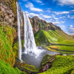 Fototapeten Grau Fantastic Seljalandsfoss waterfall in Iceland during sunny day.  © pilat666