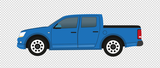 Blue Pickup Truck - Vector Illustration - Isolated On Transparent Background