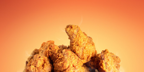 Fried chicken or crispy kentucky on hot background. Delicious hot meal with fast food.