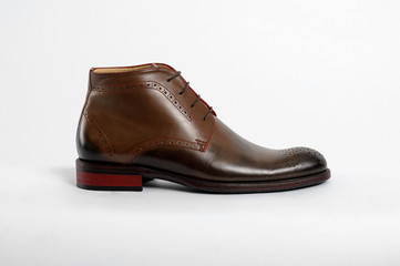 Classic male leather shoes. Isolated on white background. Side view