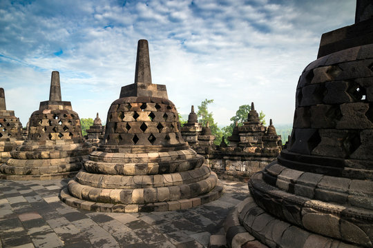 Stupas at Temple of Borobudur, Magelang, East Java, Indonesia