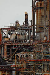 Structure of oil refinery plant in industrial area