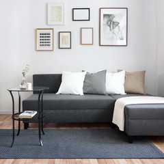 Contemporary living room with sofa - obrazy, fototapety, plakaty