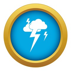 Cloud and lightning icon blue vector isolated on white background for any design