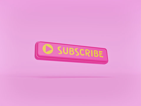 minimal subscribe button for social media on pastel pink background. 3d rendering