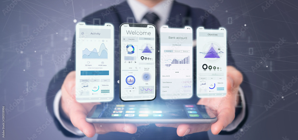 Poster application interface ui on a smartphone - 3d rendering