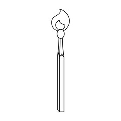 Icon of burning safety match. Vertical outline isolated object with flame. Design element for web, mobile app and any other purpose.