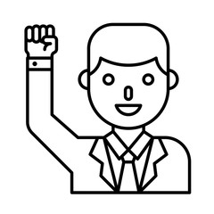 Businessman raising right arm vector illustration, line style icon