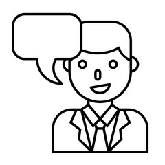 Businessman with bubble talk vector illustration, line style icon