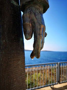 Close-up of a hand of the statue of the Countess Anna Bugeja, Bugibba, Malta
