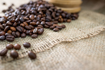 coffee beans in burlap sack