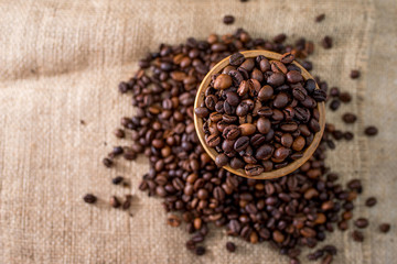 coffee beans on burlap sack