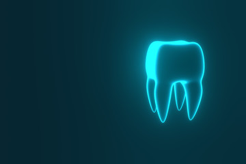 Image of a tooth on a blue background. Dentist background. 3D rendering.