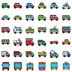  transport editable stroke icons vehicle  such as police car bus taxi ambulance auto rickshaw flat design