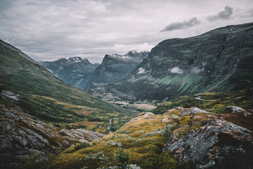 mountain landscape with river in norway