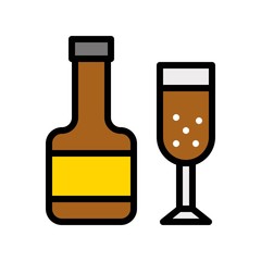 wine glass and bottle editable stroke icon in filled design.