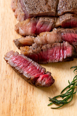 Grilled medium rare beef steak