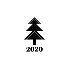 Vector illustration, Christmas tree. Black isolated silhouette. Applicable as a decorative element for interior designs, greeting postcards, posters, flyers etc. 2020 firtree icon