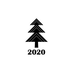 Obraz premium Vector illustration, Christmas tree. Black isolated silhouette. Applicable as a decorative element for interior designs, greeting postcards, posters, flyers etc. 2020 firtree icon